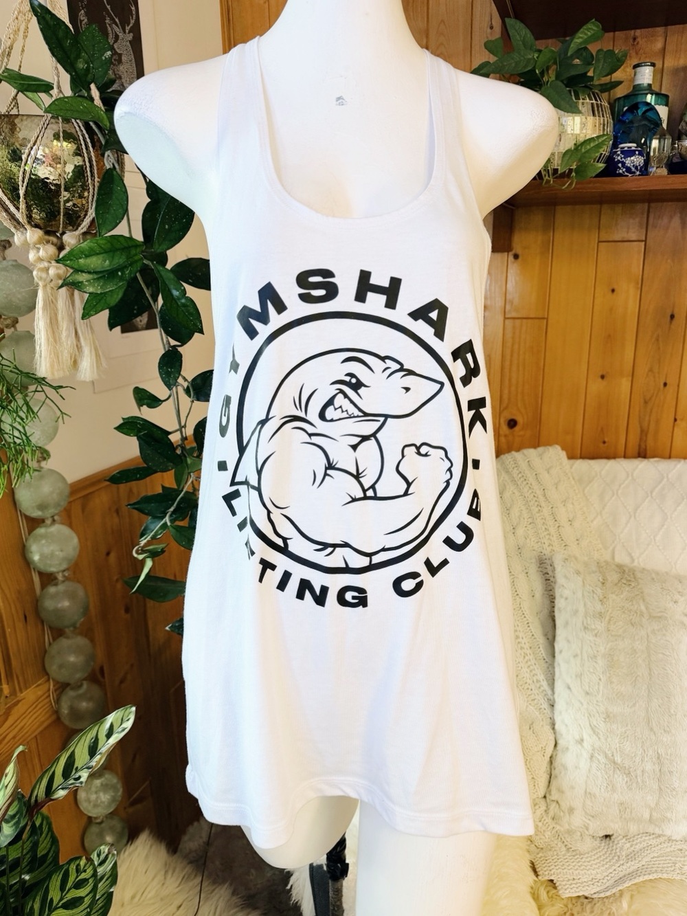 Gymshark Shark Lifting Club Graphic Stringer Tank Top White Black Women’s Medium